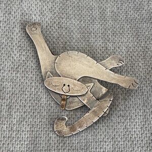 Artisan Sterling Silver Cat Brooch